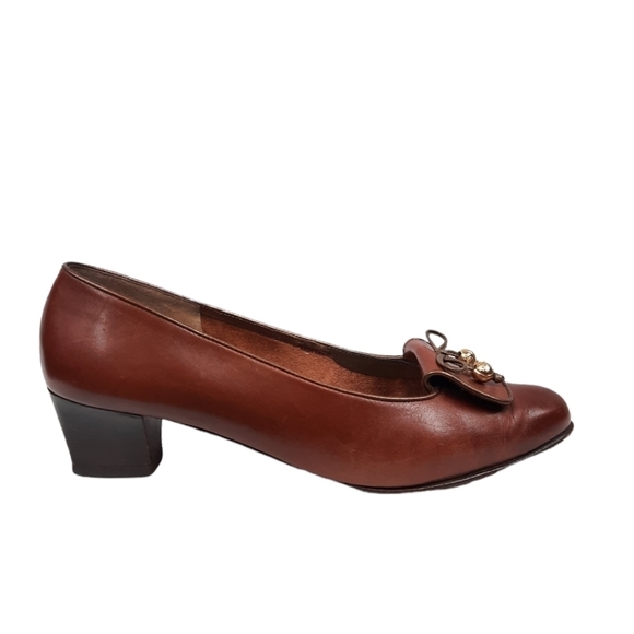 Salvatore Ferragamo Chestnut Leather Loafer Pumps Bow Tie Size 8 Women's - Picture 13 of 13